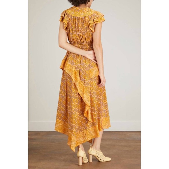 Ulla Johnson Netra Dress in Citrine Size 6 Silk Ruffle Flutter Sleeve Midi Dress - Picture 4 of 16